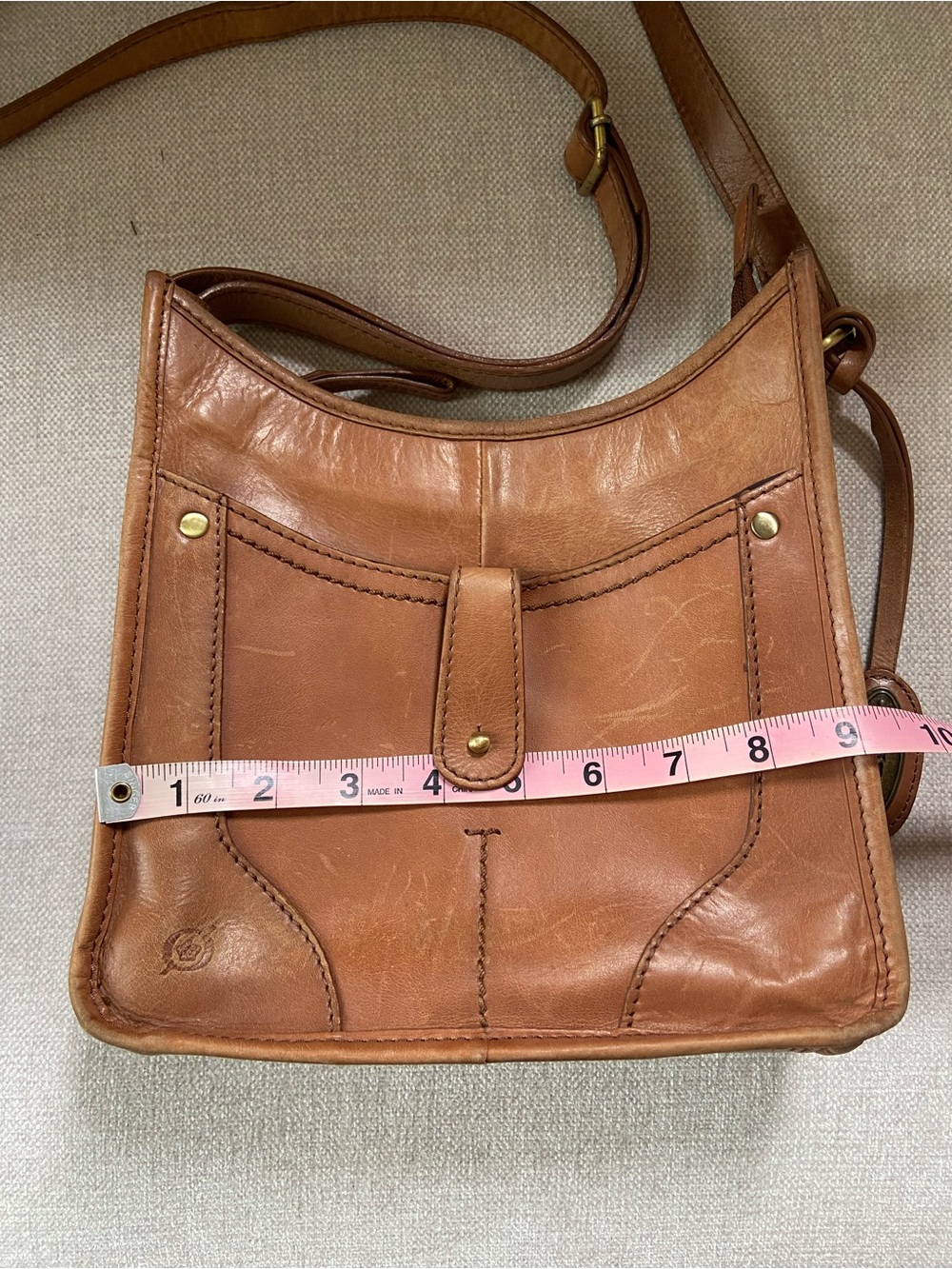 BORN Tan Leather Crossbody Distressed Hobo Bag - Picture 11 of 14